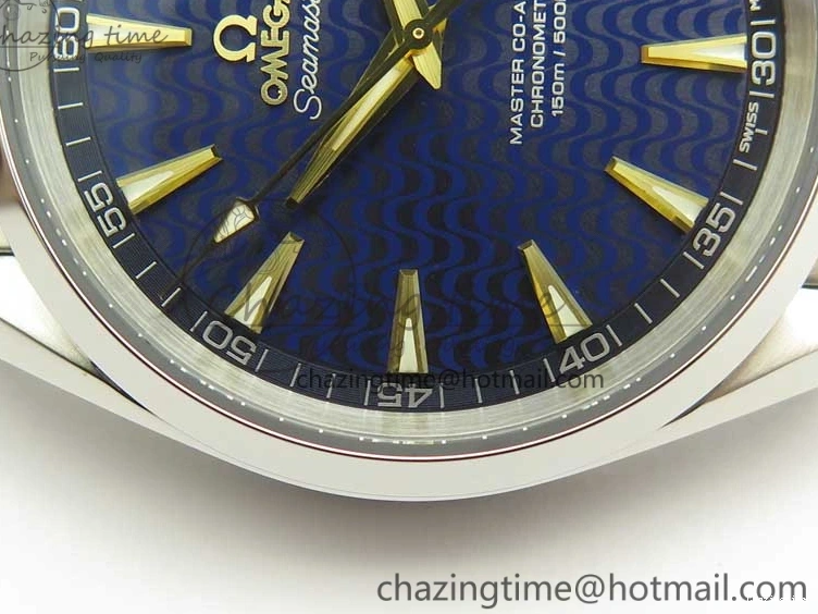 0202 Aqua Terra 150M SS VSF 1:1 Best Edition Blue Wave Textured Dial YG Hand on SS Bracelet A8500 Super Clone Sporty 8026